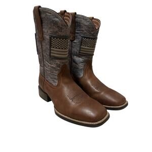 Size 9 D Men's Ariat Sport Patriot Western Boots 10023359 Brown Military Veteran